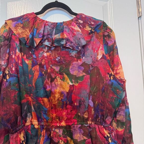 Marie Oliver Lotus Silk Linen Blend Tiered Ruffle Mini Una Dress NWT Size Large - Picture 8 of 11